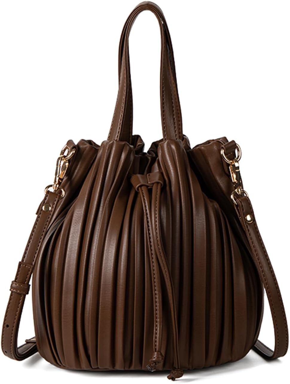 Mini leather drawstring bucket crossbody bag