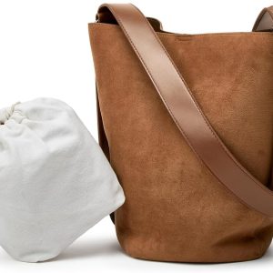 Leather and suede bucket shoulder bag